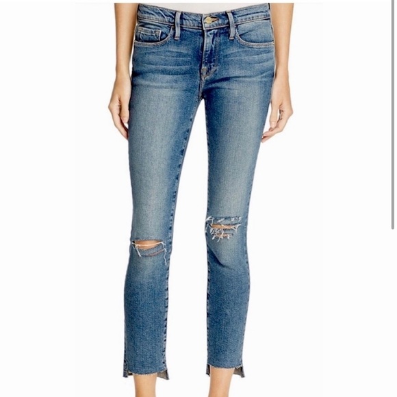 FRAME Le Skinny de Jeanne Distressed Jeans in Blackett Lane Size 28 - Picture 1 of 9